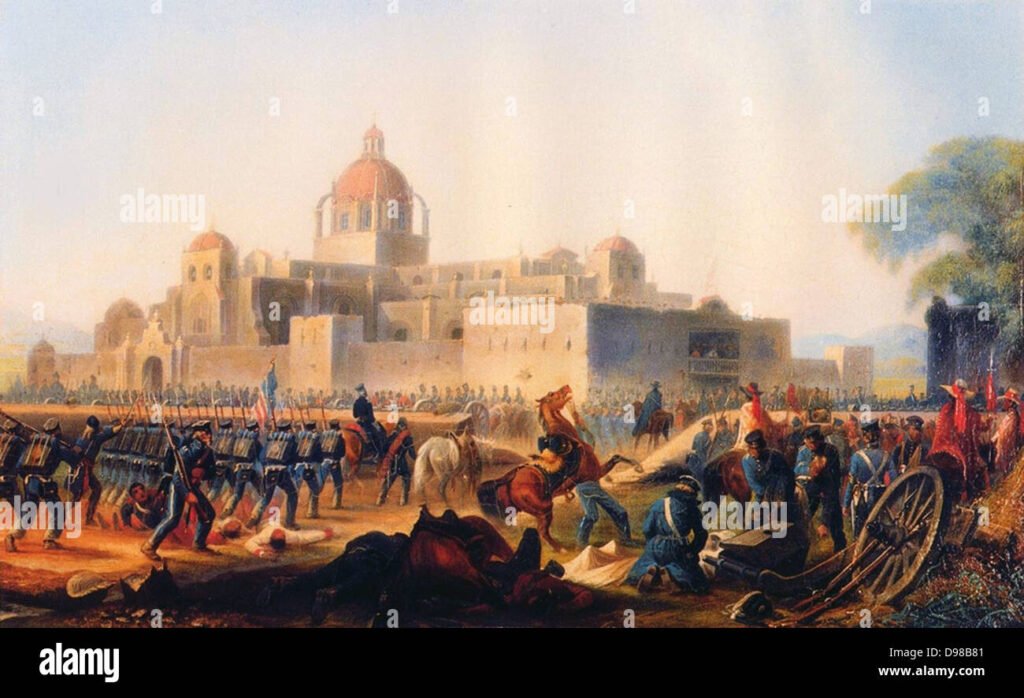 Occupation of the Convent of Churubusco 20 August 1847' painting by James Walker (1819-1899) American artist. Mexican-American War 1846-1848. American under command of General Winfield Scott defeated Mexicans commanded by generals Manuel Rincon and Pedro Anaya. General Twiggs to the surrender of the Convent from Anaya, and United States troops were billeted there until 7 September.