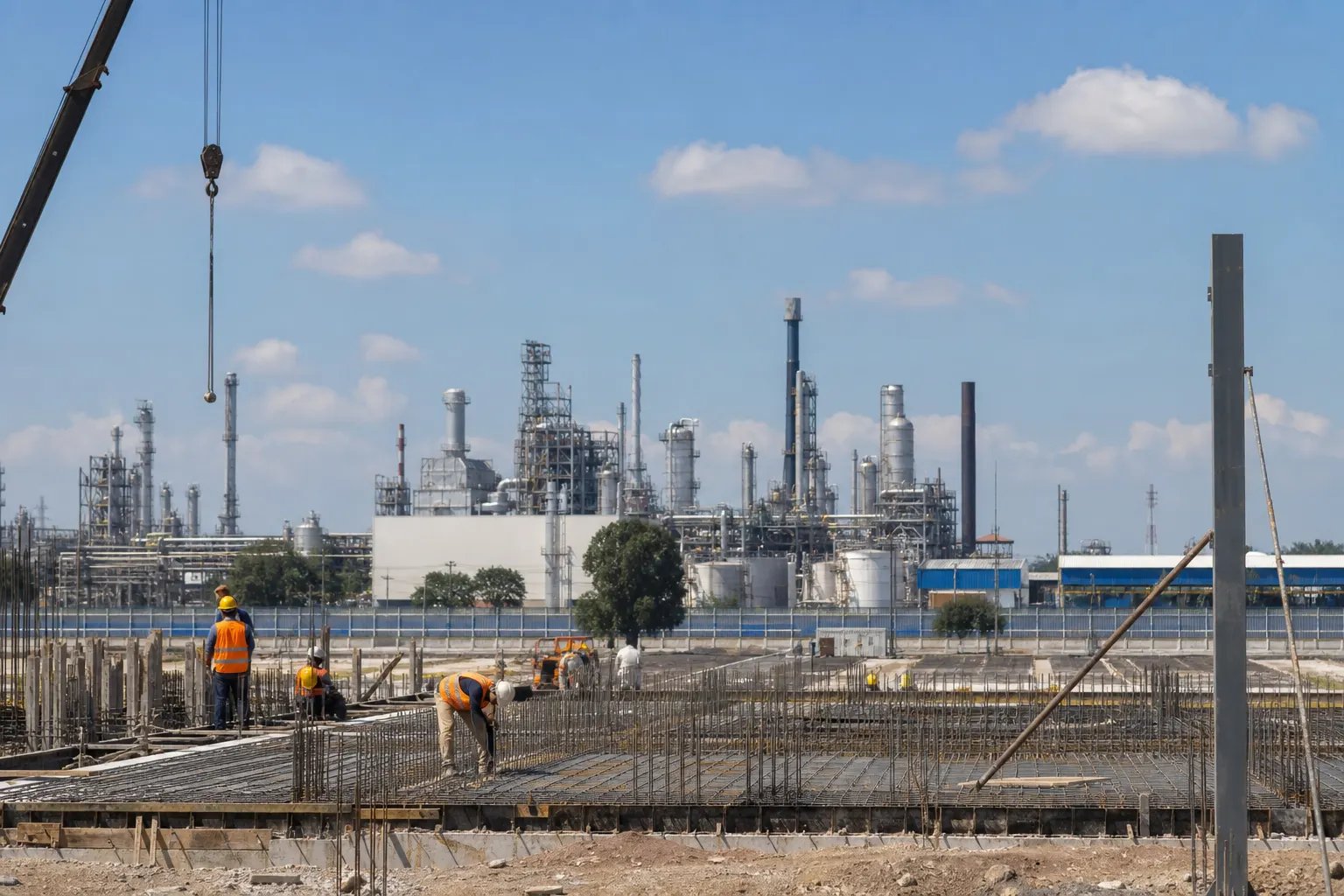 Obra de construcción junto a una planta manufacturera en México