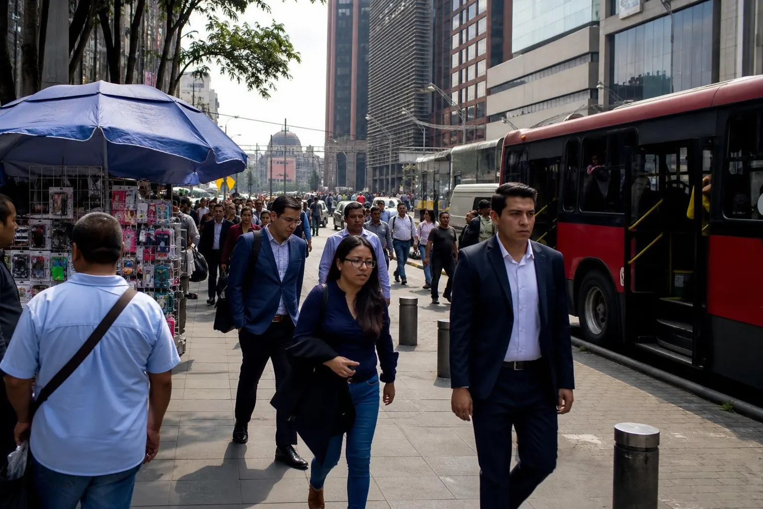 Personas trabajadoras en una zona comercial de Ciudad de México