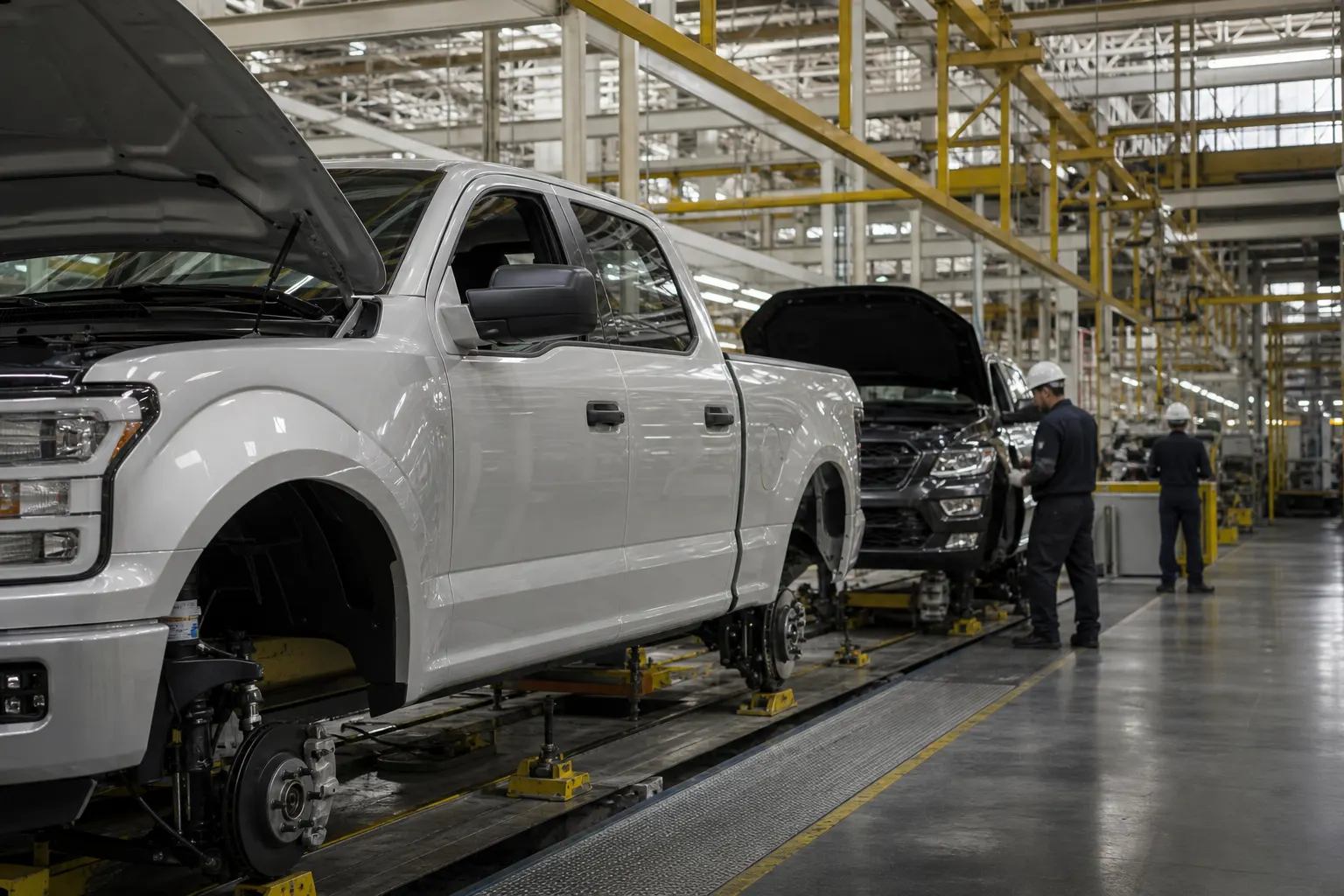Línea de producción automotriz en México con vehículos de combustión e híbridos