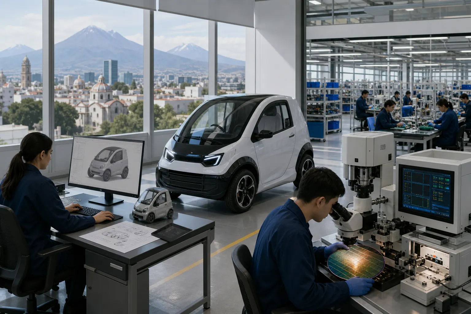 Prototipo eléctrico y laboratorio de semiconductores como símbolos de la estrategia tecnológica de Puebla