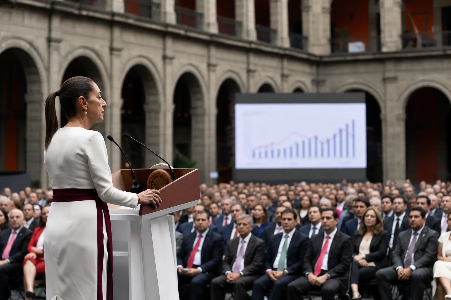 Claudia Sheinbaum durante la presentación de su Segundo Informe de Gobierno en Palacio Nacional