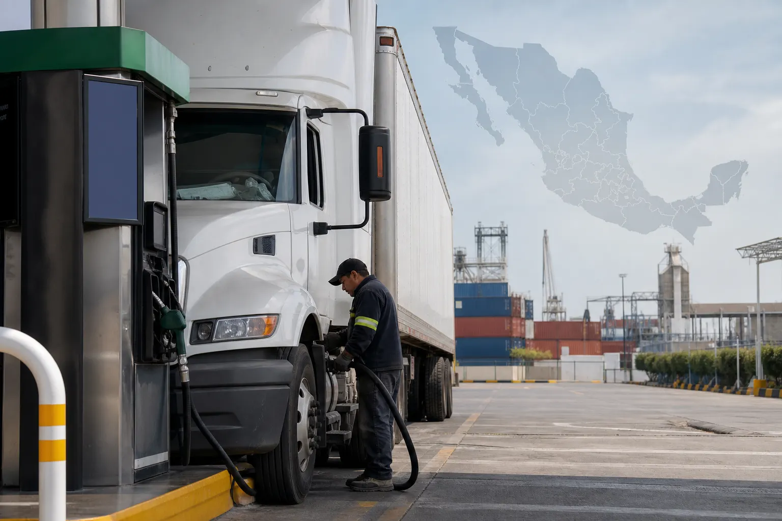 Camión de carga abasteciéndose de diésel en México durante la aplicación del estímulo fiscal de septiembre de 2026