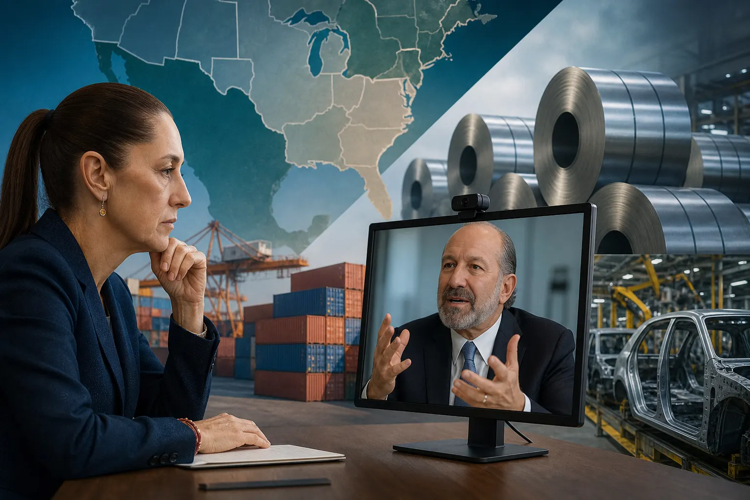 Claudia Sheinbaum y Howard Lutnick durante la negociación comercial sobre el T-MEC