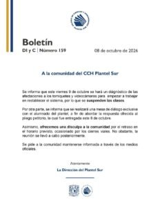 UNAM | ¡Atención estudiantes del CCH Sur! este viernes no hay clases
