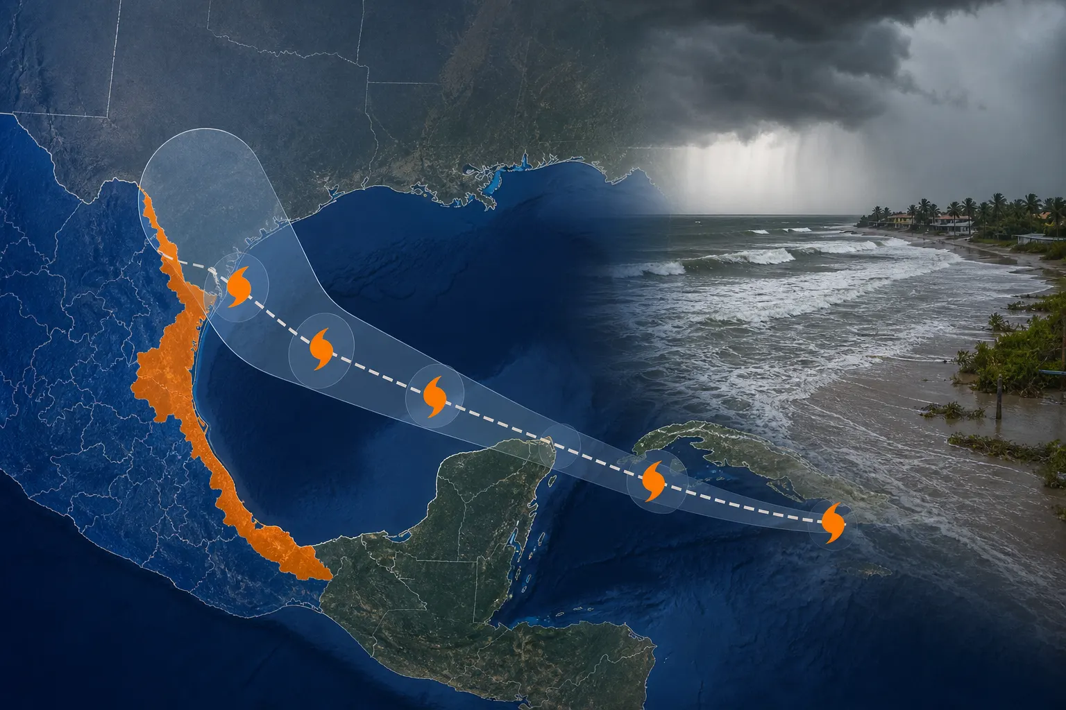 Mapa de la tormenta tropical Isaias y zonas bajo vigilancia en Tamaulipas y Veracruz