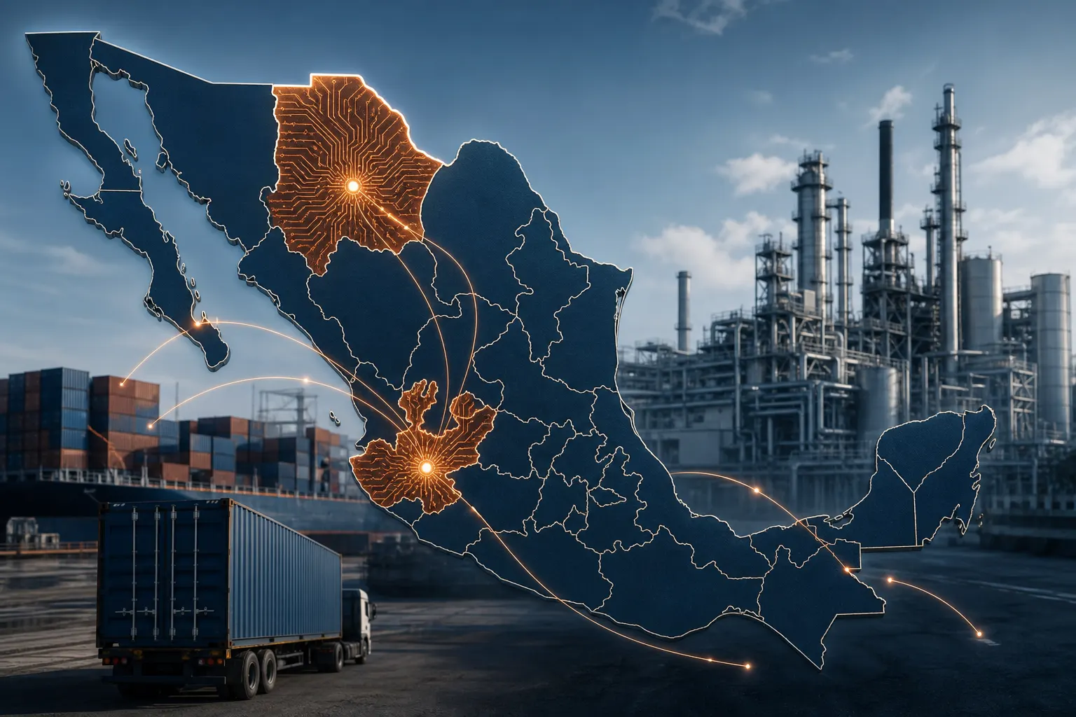 Mapa de México que muestra la concentración estatal de las exportaciones y el peso de la electrónica en 2026