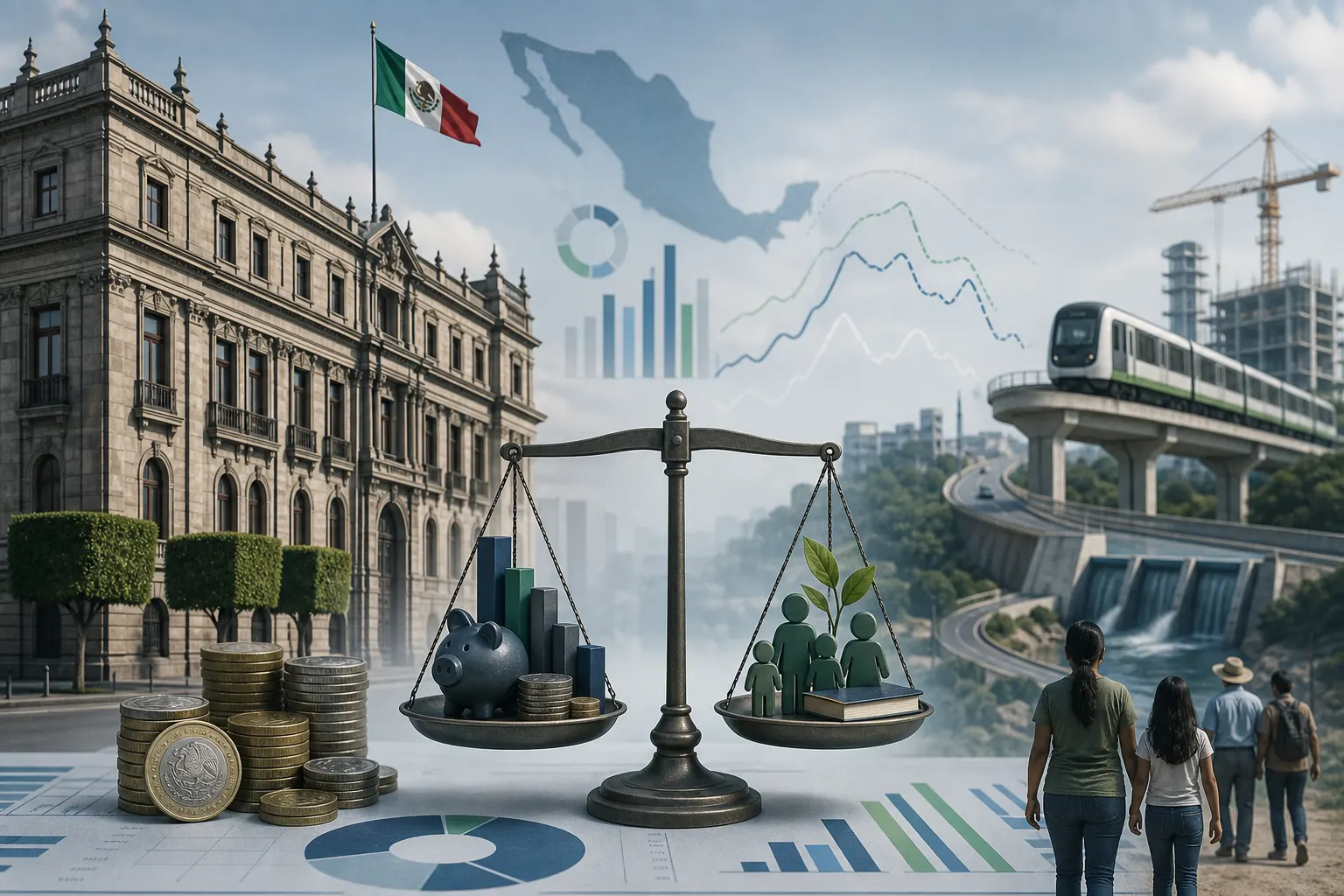 Gráfica conceptual sobre deuda, déficit y consolidación fiscal de México rumbo a 2027
