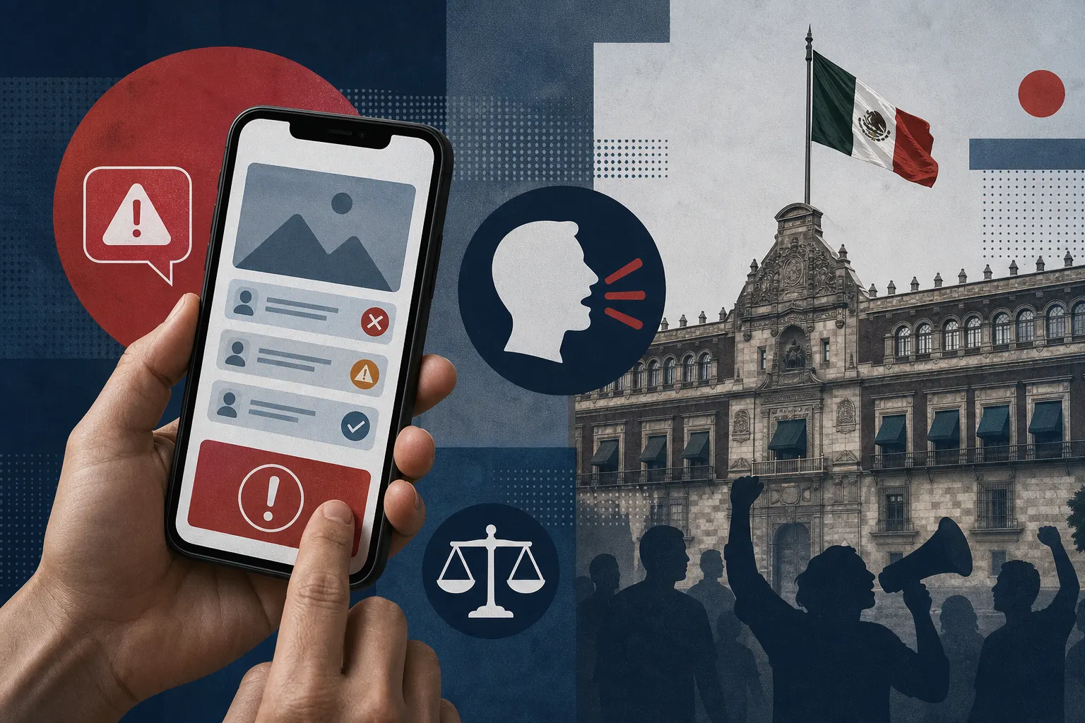 Ilustración sobre el decreto mexicano para regular contenidos violentos en plataformas digitales