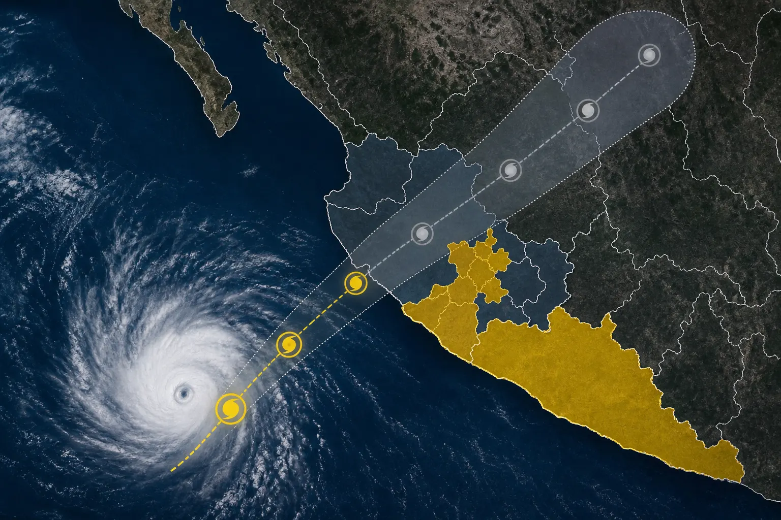 Mapa del huracán Simón y zonas con suspensión de clases en Guerrero y Michoacán