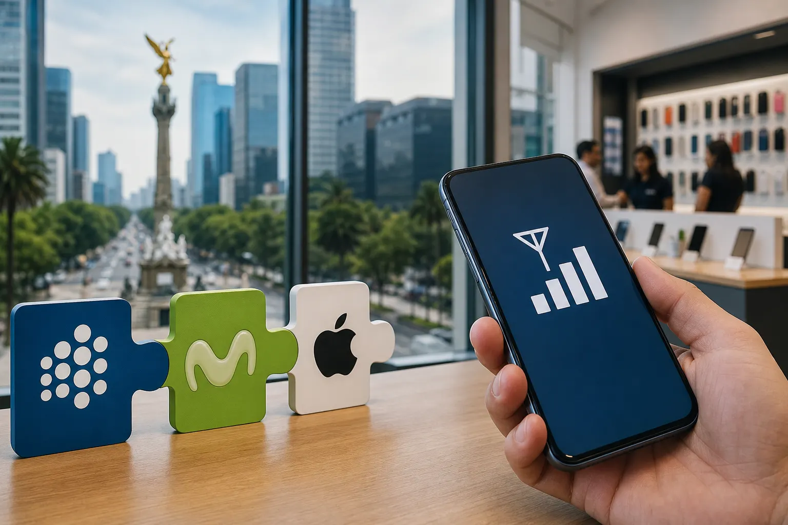 Tienda de telefonía móvil Movistar en México ante el cambio de propietario