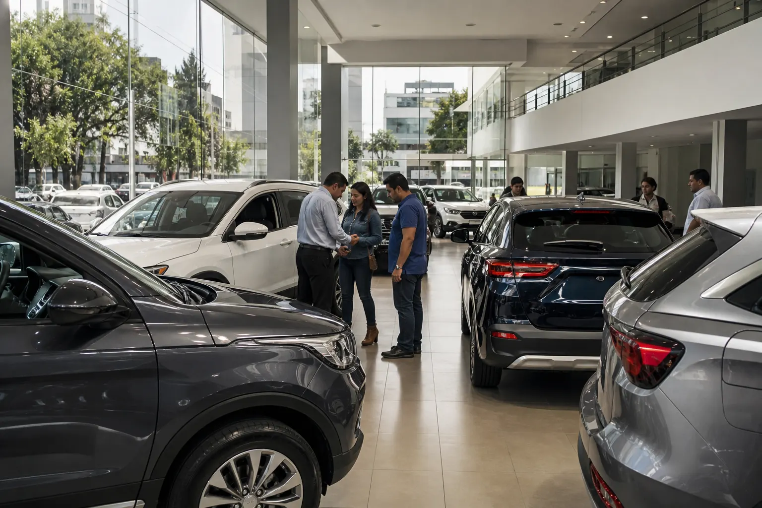 Agencia automotriz en México con vehículos nuevos y compradores durante septiembre de 2026